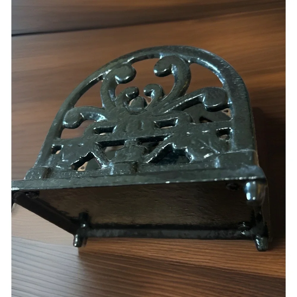 Heavy Black-Coated Cast Iron Napkin Holder Letter Holder Ornate Vintage Decor